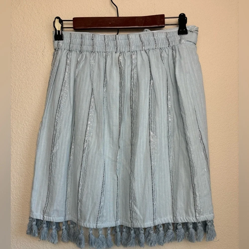 RAGA Anthropologie Baby Blue and Metallic Silver Skyla Tassel Wrap Look …